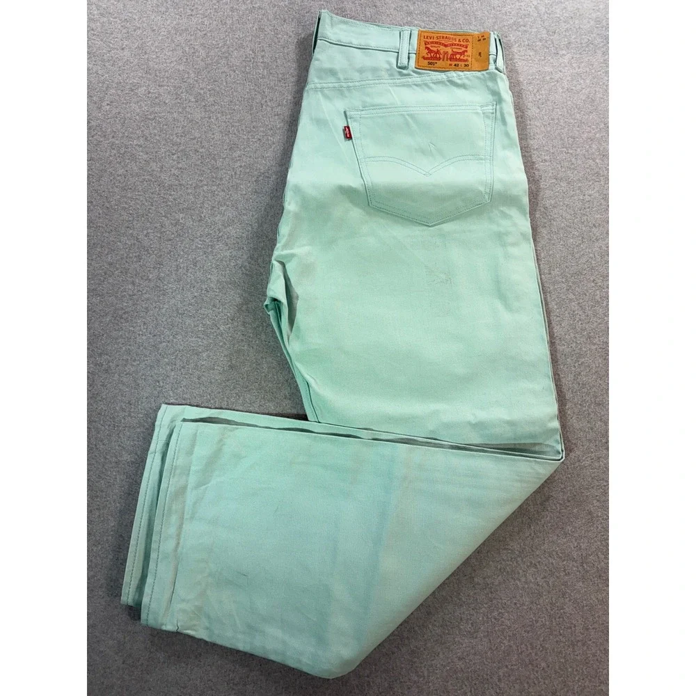 Levis 501 Original Fit Jeans Mens 42x30 Aqua Seafoam Green‎ Button Fly Cotton
